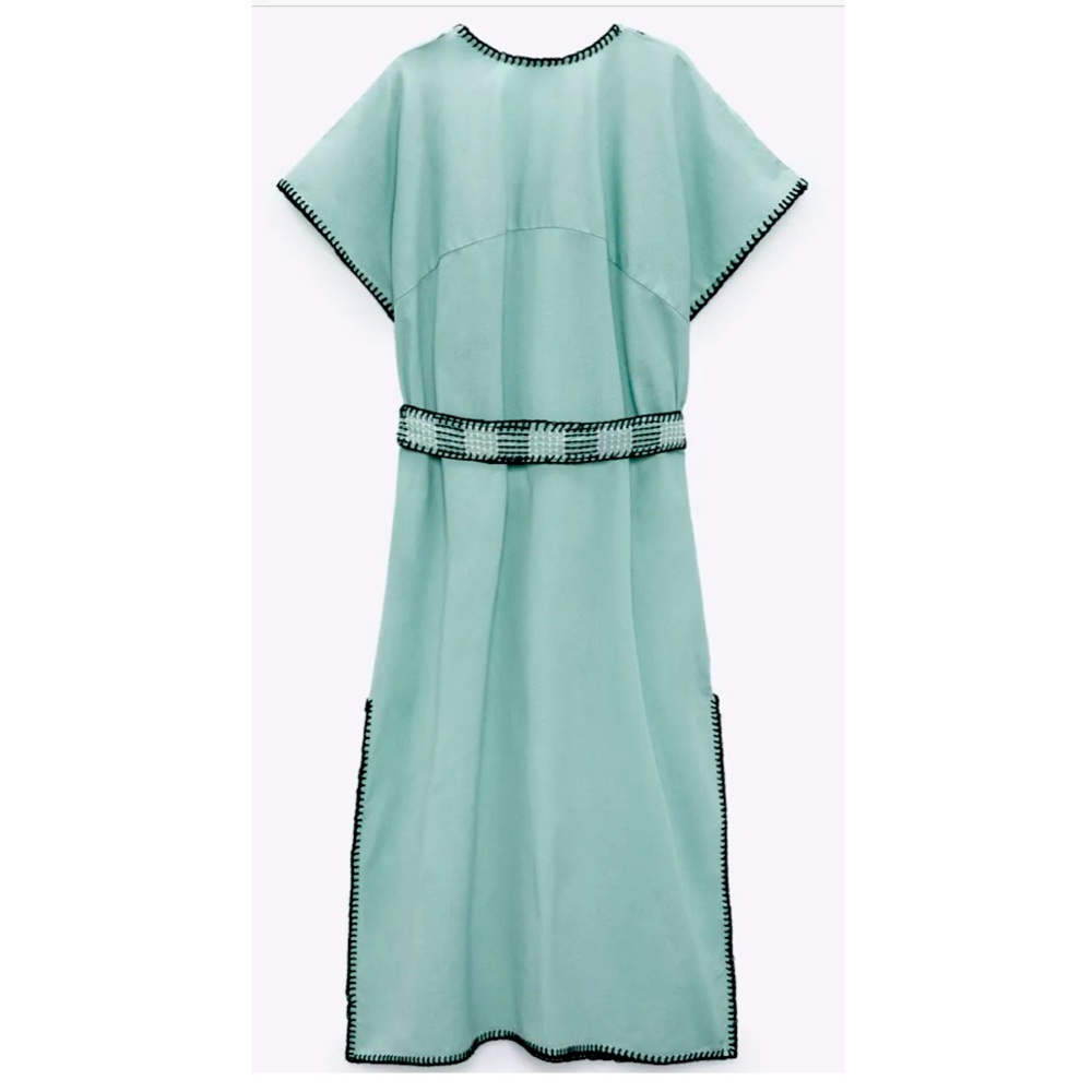 Zara NWOT embroidered mint green Kaftan dress - Picture 5 of 9